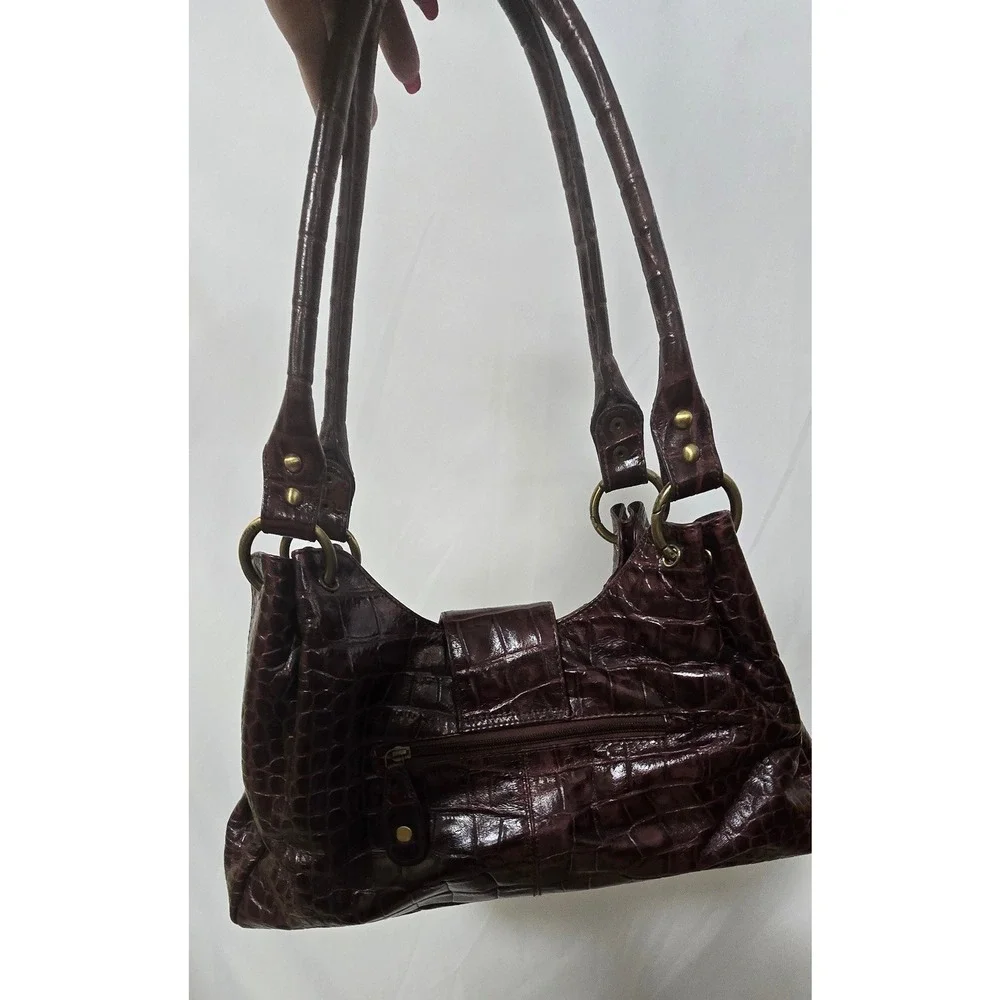 Vtg Y2K Michael Rome Designs shoulder bag women brown croc embossed leather